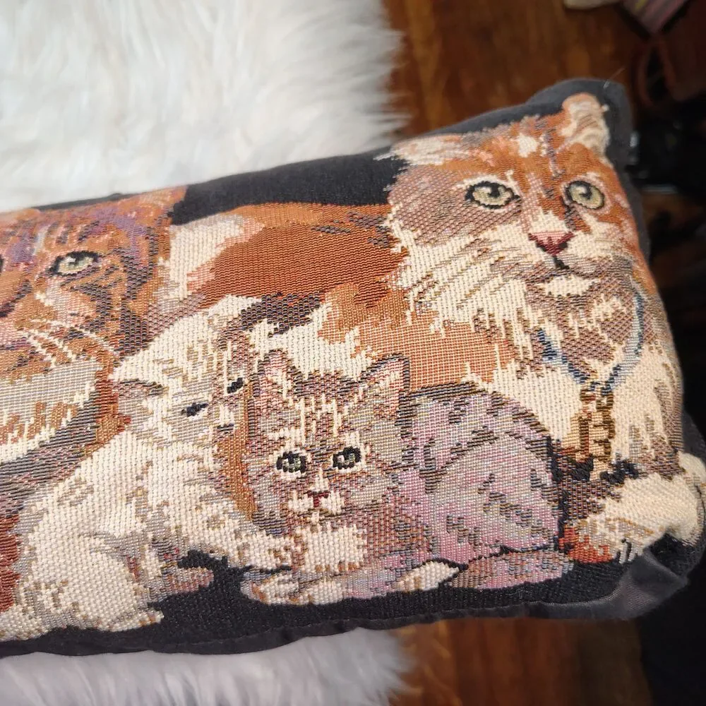 VTG Tapestry Kitty Cat Grannycore Door Stop/Pillow